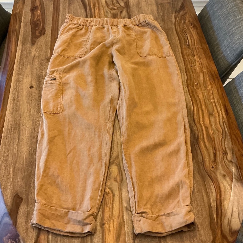 Nicole Miller New York Linen Blend Cargo Jogger Pants Camel Tan Large - Picture 4 of 9